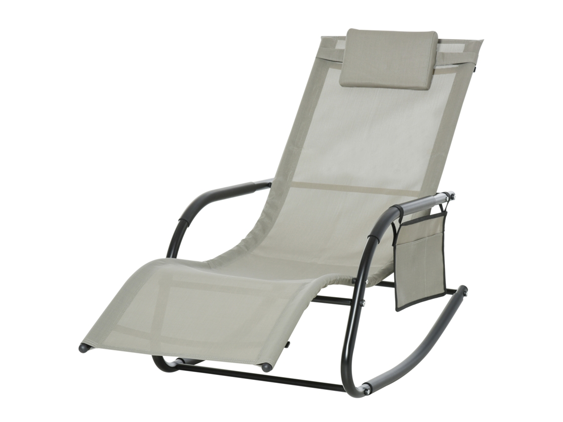 Cadeira de balanço de jardim com encosto de cabeça e bolso lateral ZENCORE SERVICES preta e cinza 150x62x88cm