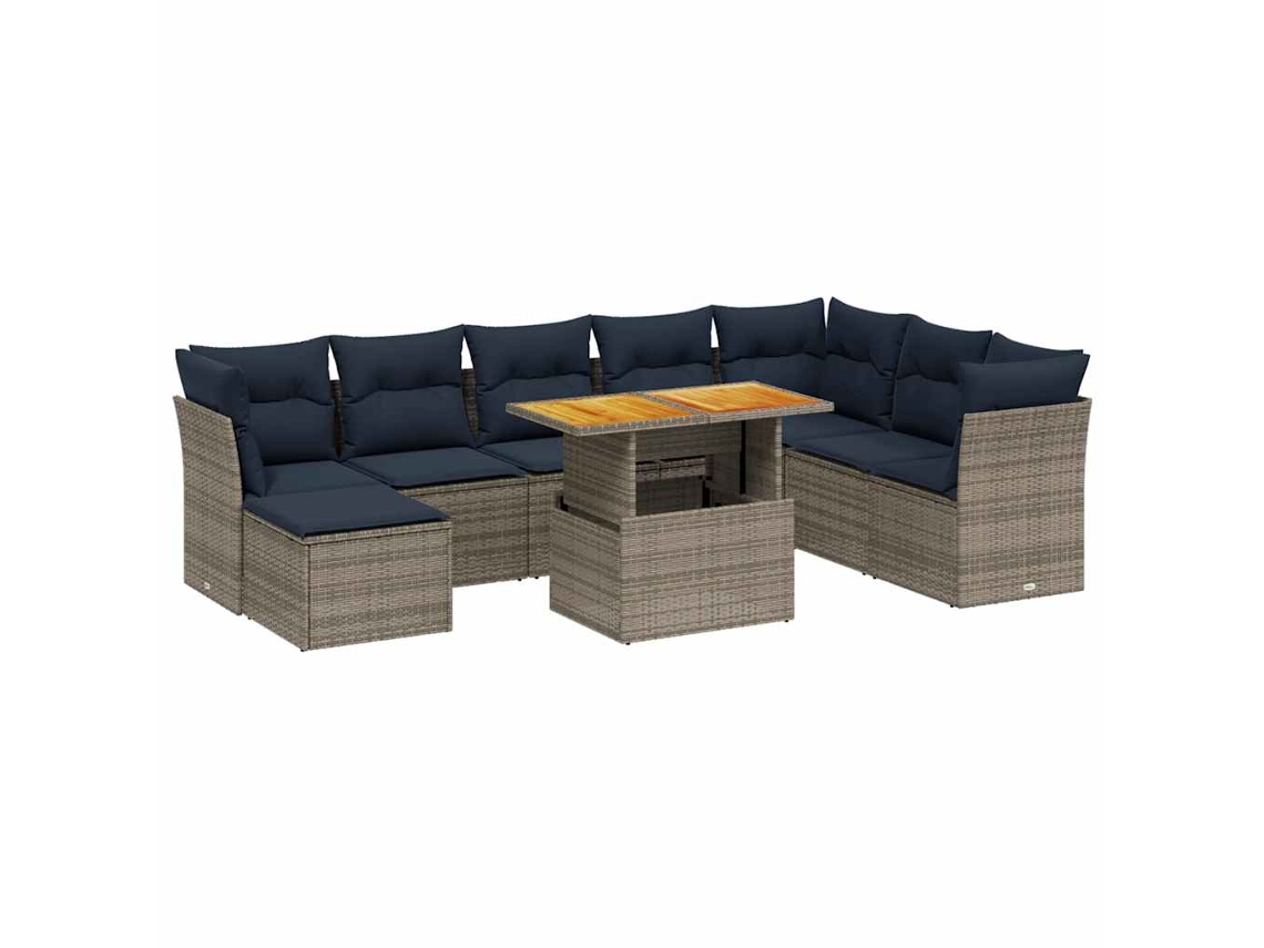 Conjunto de 9 Sofás P/ Jardim C/ Almofadões Vime Pe Cinzento MAISON EXCLUSIVE (9 pcs)
