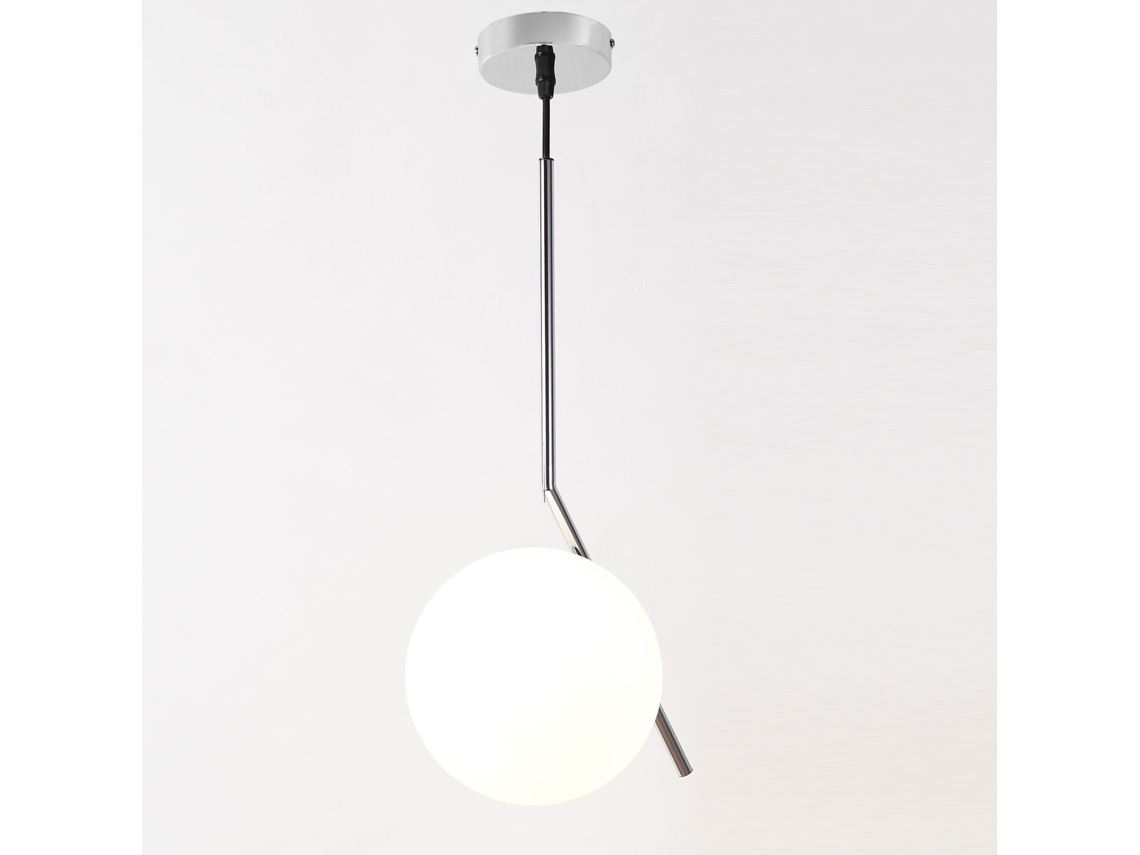 Luminária Pendente Moon Ø18cm Cristal Opalino E27, Design Moderno Em Prata Brilhante Para Interiores Elegantes Alpinaluz
