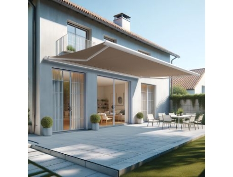 Toldo Coffre Hevoa Branco 6,00x3,50 Motorizado com socorro telecomando - Tela Taupe