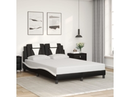 Estrutura Cama C/ Cabeceira 140x200 Couro Artif. Preto/branco