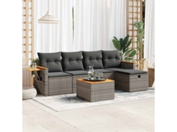 Vidaxl 6 Pcs Conjunto Sofás De Jardim Com Almofadões Vime Cinzento