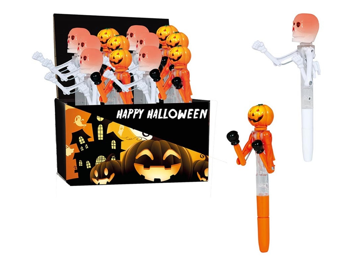 Caixa com 24 Canetas de Boxe Halloween com Luz 18 cm