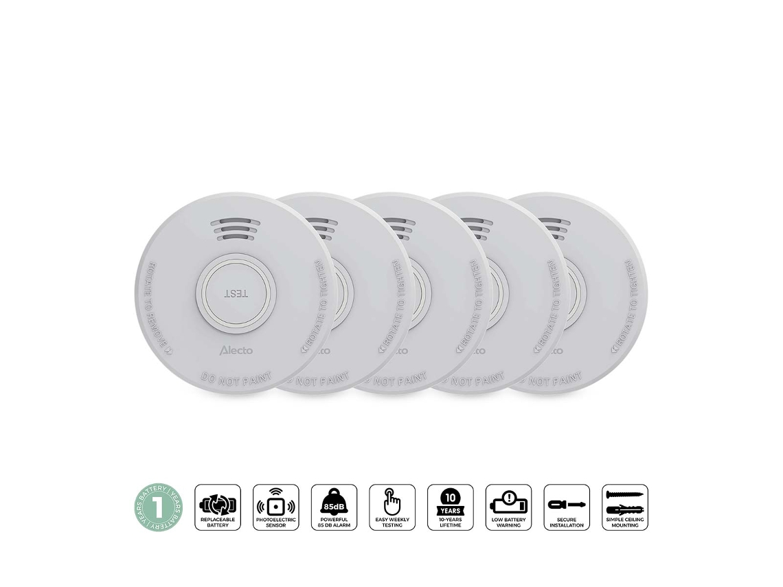Detector De Fumaça Com Bateria De 1 Ano, Fotoelétrico, Pacote Com 5 Unidades