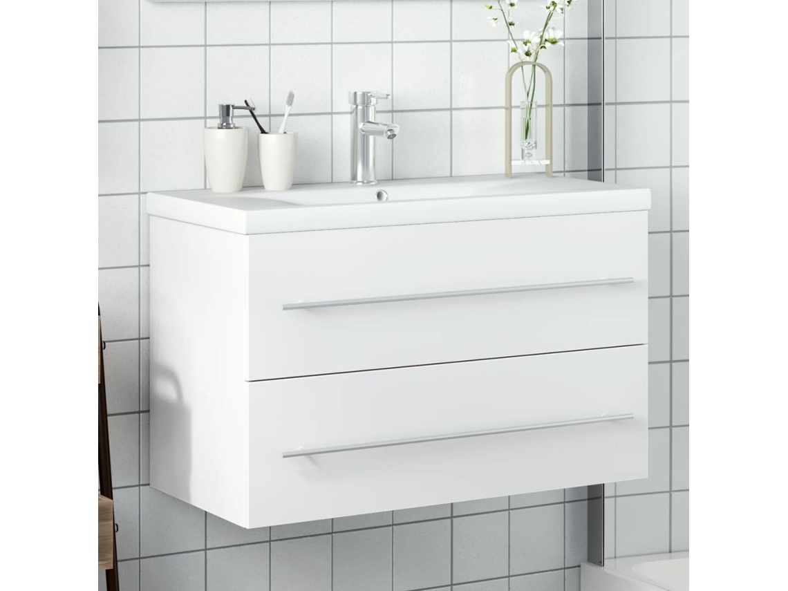 Vidaxl Armário De Casa De Banho Com Lavatório Embutido Branco