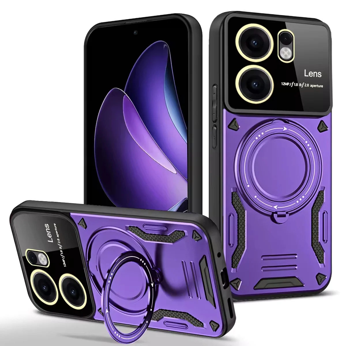 (roxo, Oppo A6x) Capa Para Celular Com Suporte Magnético De Anel 360°, Proteção Para A Câmera E Contra Quedas.