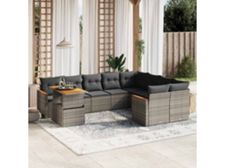 Vidaxl 10 Pcs Conjunto Sofás De Jardim C/ Almofadões Vime Pe Cinzento