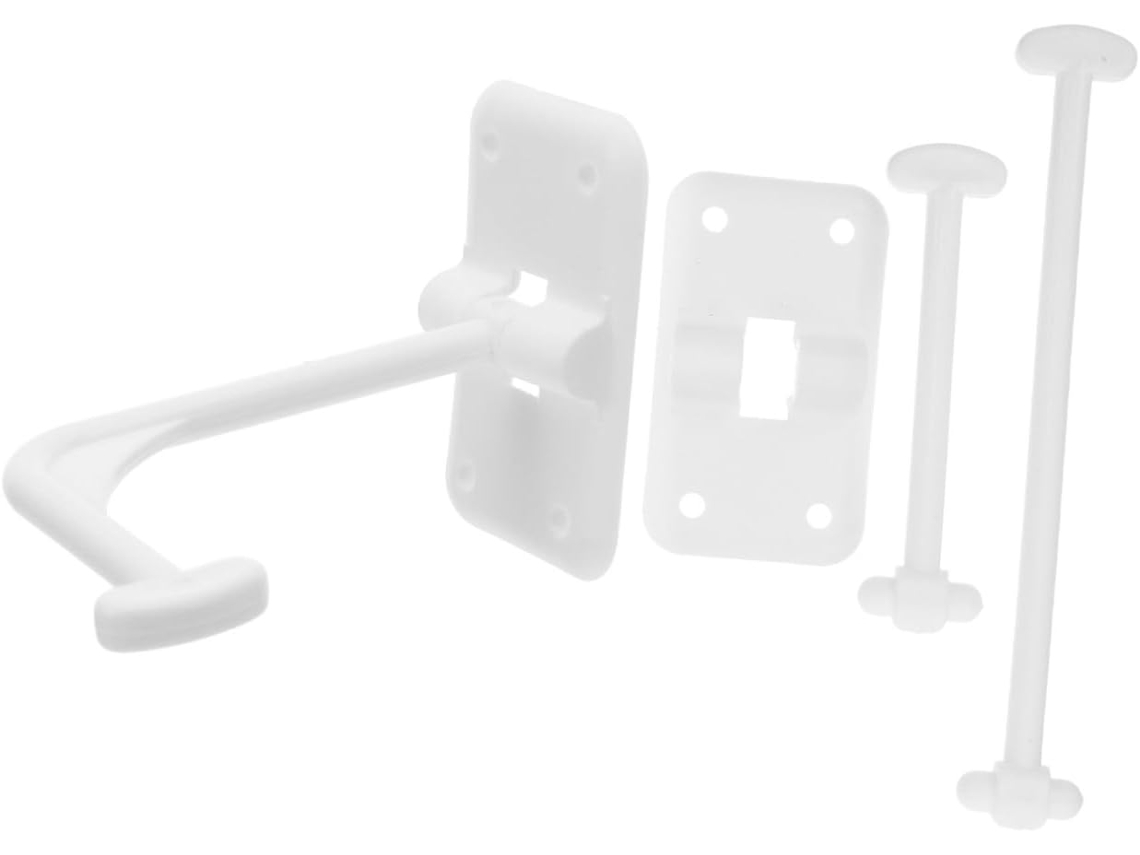 Conjunto de 1 suporte de plástico para varanda de camping com 3 barras e 8 parafusos.