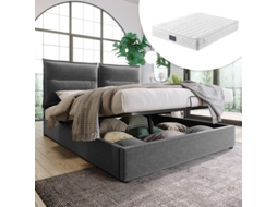 Cama Box Casal Hidráulica 140x200cm, Cabeceira Ajustável, Estrutura Em Metal Com Baú, Veludo, Design Moderno E Espaçoso, Cinza (inclui Colchão)