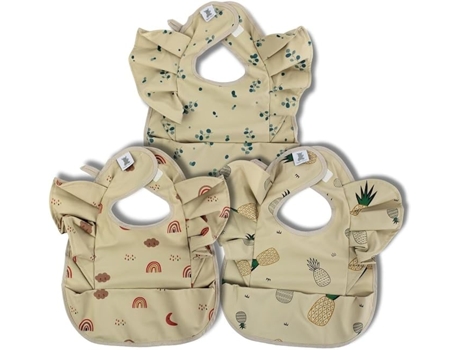 Conjunto De 3 Babetes À Prova De Água Com Folhos E Bolso Para Migalhas Elegantes E Protectores Para O Bebé | Babetes De Plástico Unis Hello Hippo