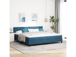 Cama Box Spring Com Colchão Azul Escuro 200x200 Cm Veludo