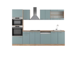 Cozinha R-Line, 300 cm com armário alto, sem bancada, carvalho azul-cinza/dourado, Vicco