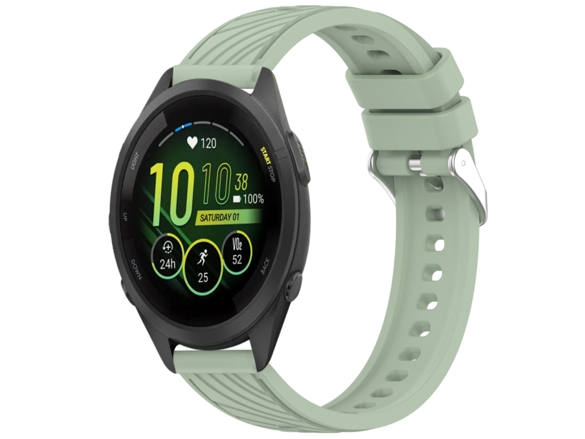 Bracelete para Garmin Forerunner 265s Silicone Textura Listrada com Fivela de Aço Prate Verde Claro XIAOMOYU (18mm)