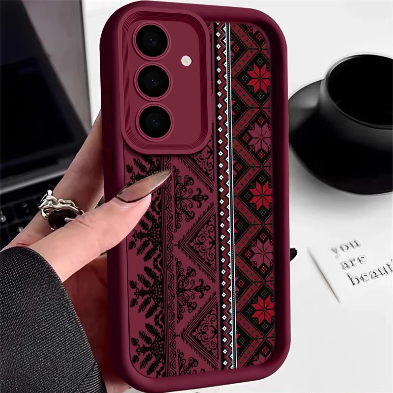 Capa De Celular Galaxy A56 Com Estampa Retrô Em Tom Vinho