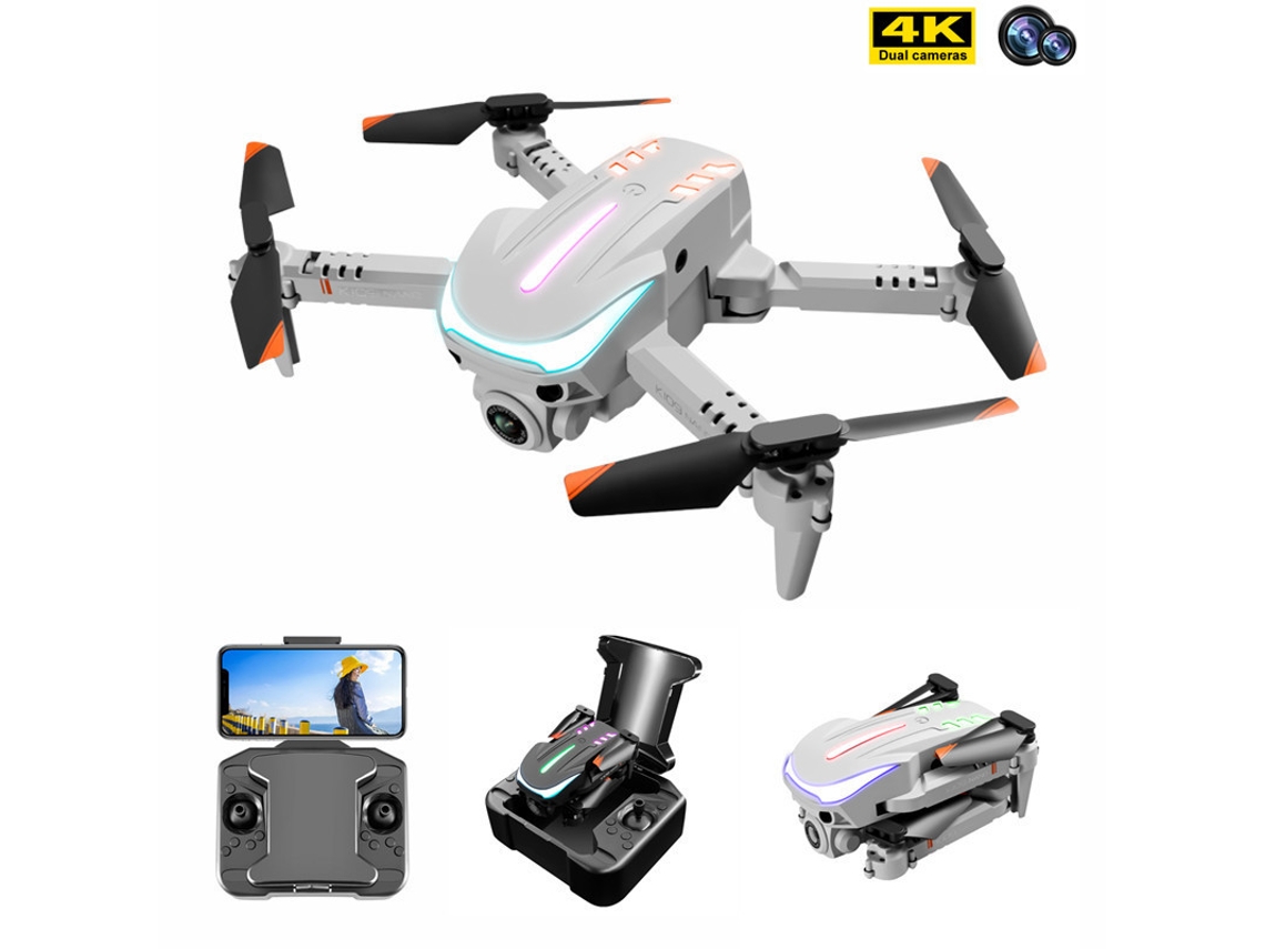 K109 Mini Drone Dobrável com Luz de Respiração Colorida de Câmera Dupla 4K 3 Baterias Duração Da Bateria: 12 Min Cinza YIZHOOD