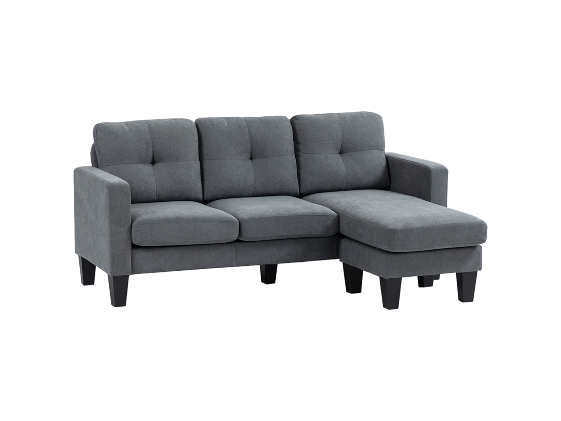 Sofá Canto L Chaise Reversível Estofado Cinza Escuro