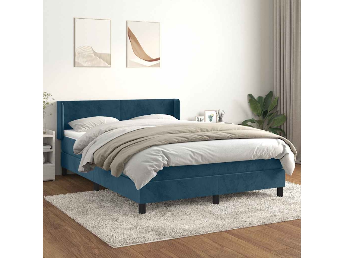 Vidaxl Cama com Molas/colchão 140x190 Cm Veludo Azul escuro