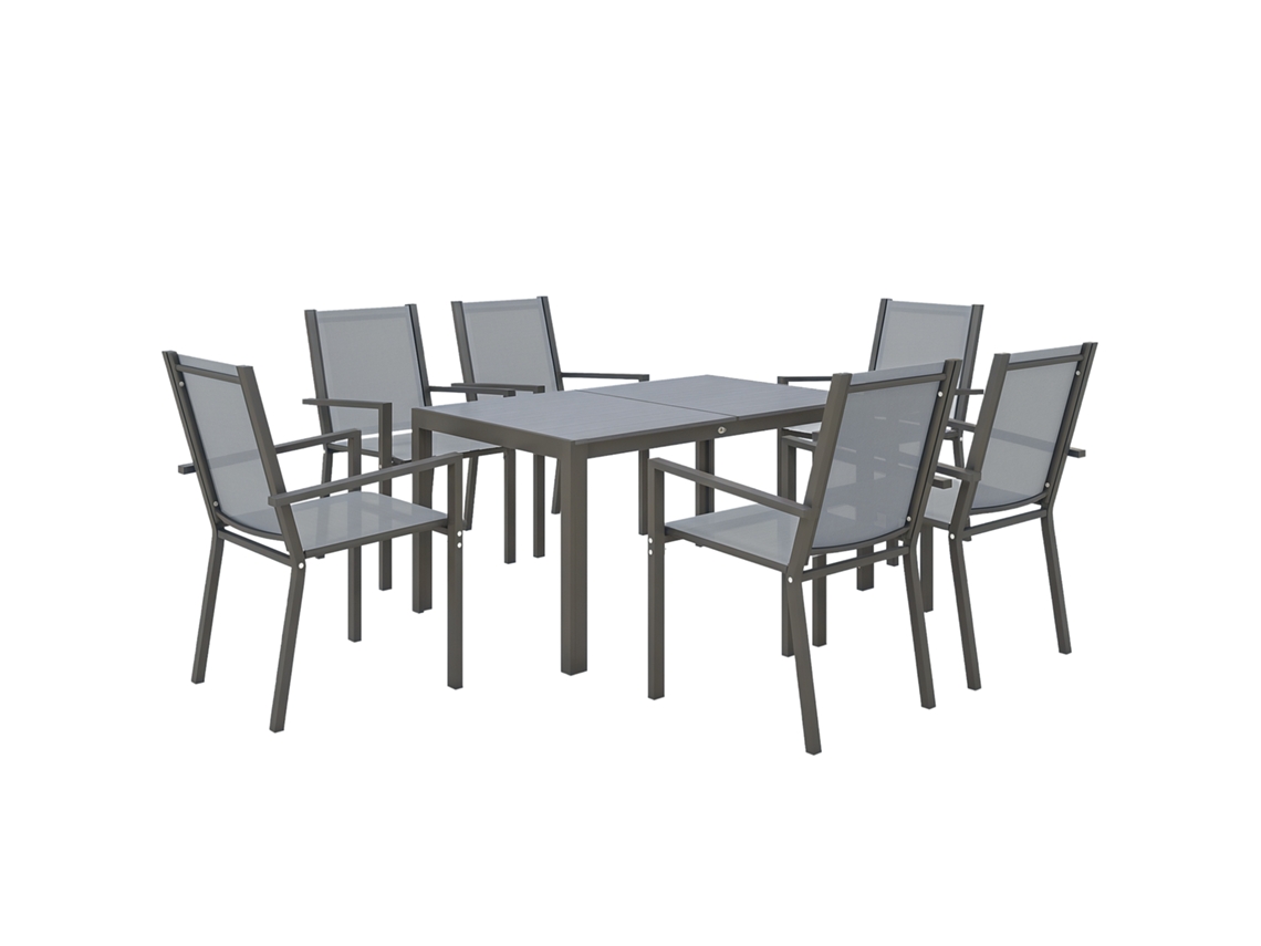 Conjunto Jardim 6 Cadeiras Empilháveis Mesa Retangular (cinza Claro)
