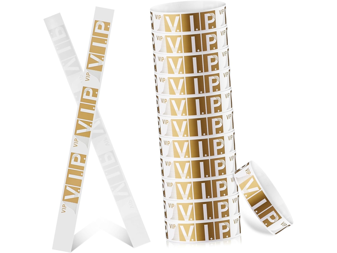 Pulseiras Vip Plafope Para Eventos, Pulseiras De Papel Sintético Impermeáveis, Tamanho Único Para Adultos, Cor Dourada