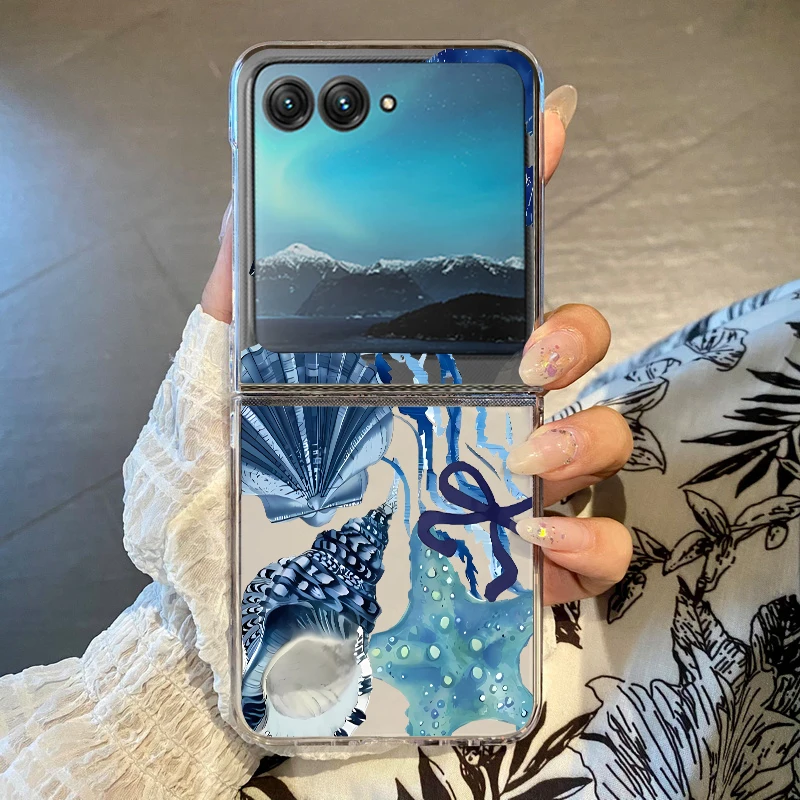 Capa Transparente Para Celular Motorola Razr 40 Com Estampa De Tubarão E Baleia, Resistente A Impactos E À Prova Dágua.