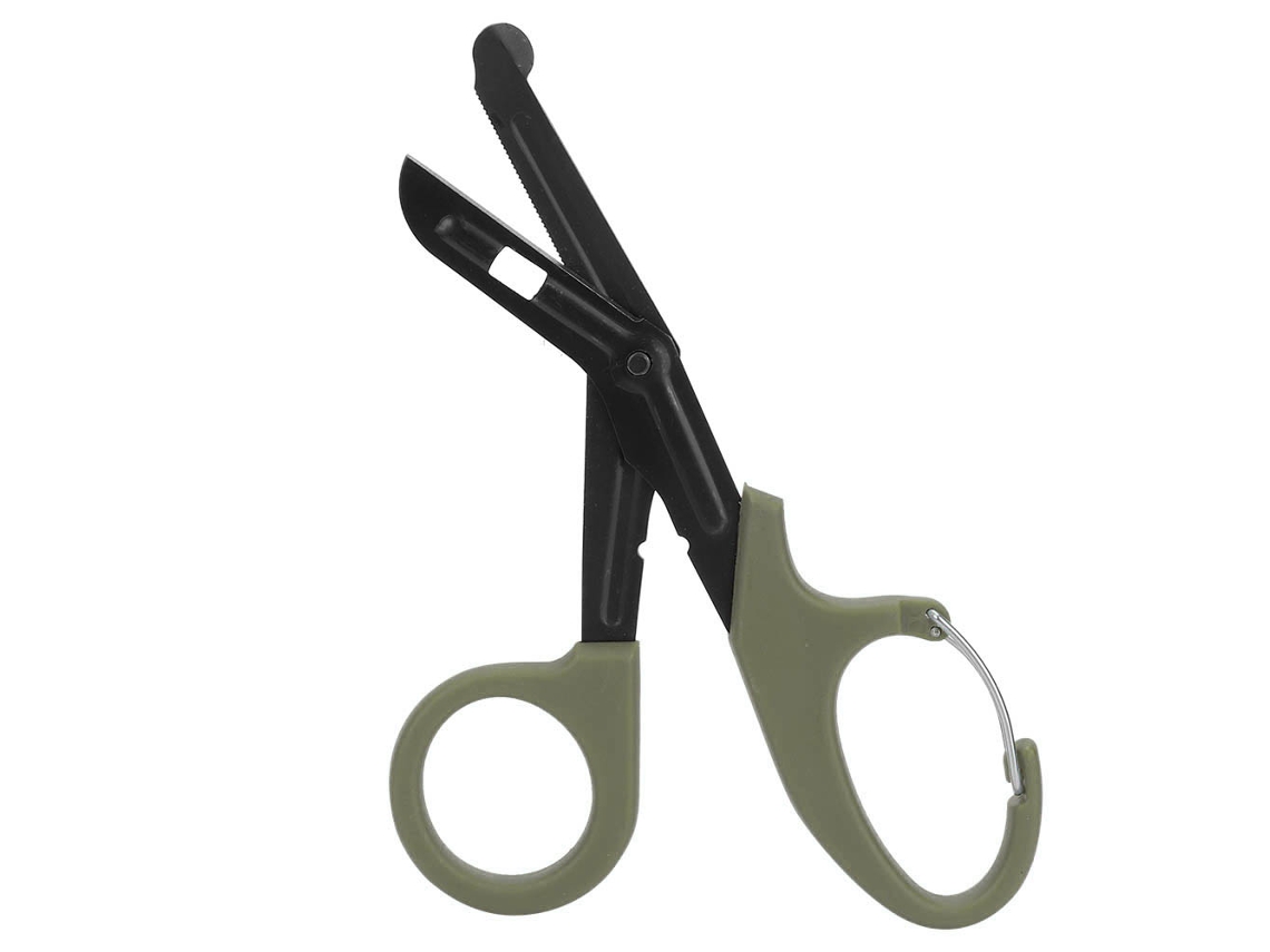 Tesoura de bandagem em aço inoxidável com dentes finos, ferramenta militar de primeiros socorros, verde.