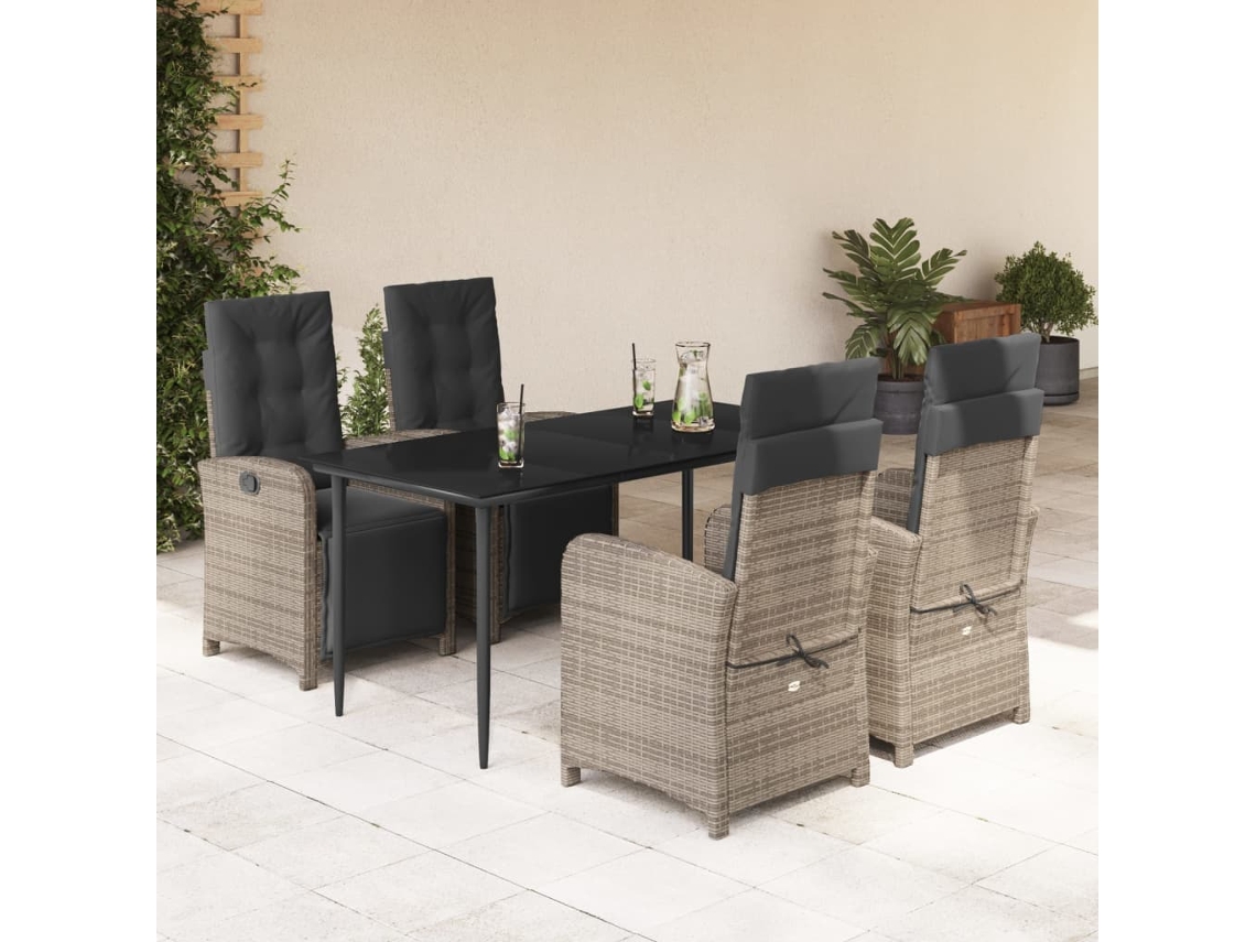 Vidaxl 5 Pcs Conjunto De Jantar P/ Jardim C/ Almofadões Vime Pe Cinza
