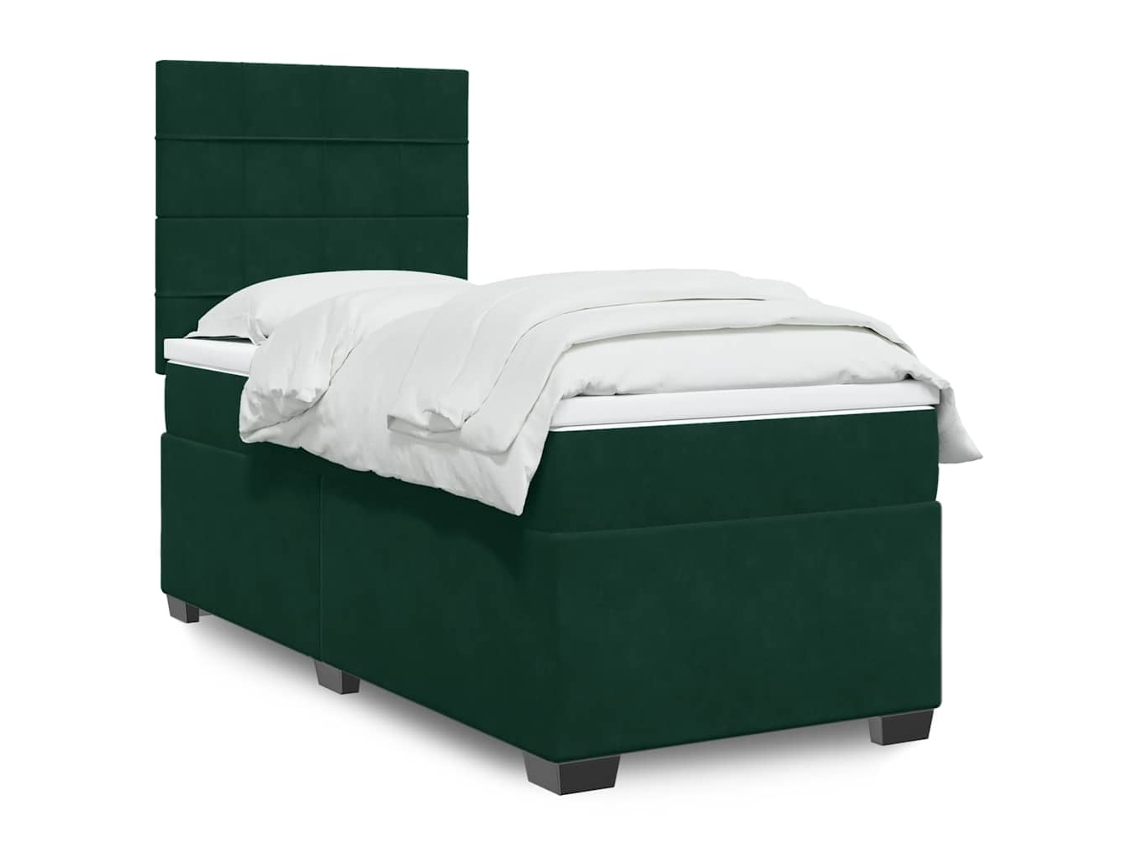 Vidaxl Cama Com Molas/colchão 90x200 Cm Veludo Verde-escuro