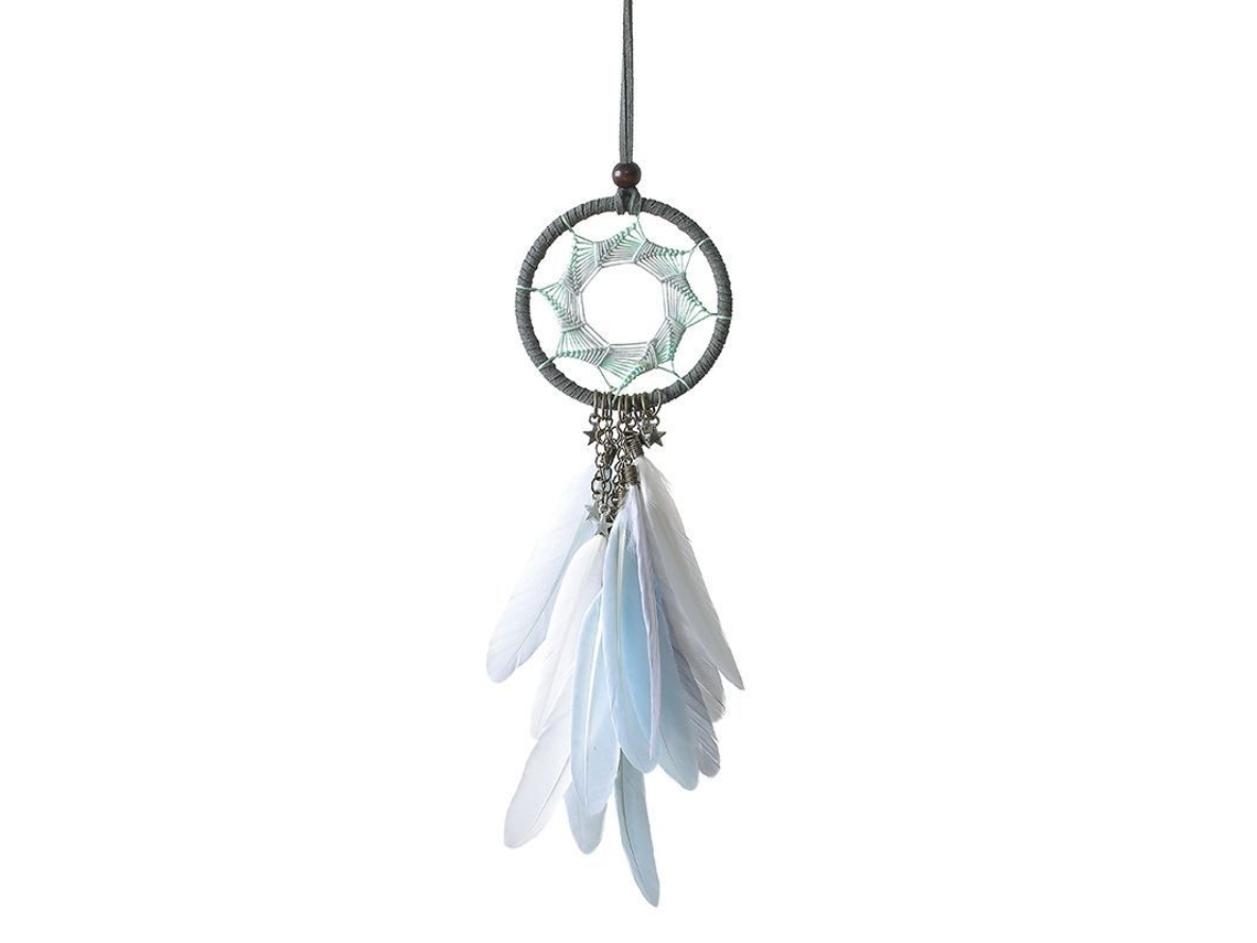 Artefeito Manual Dreamcatcher com Penas Cinza Nova Line Decoração Parede e Carro