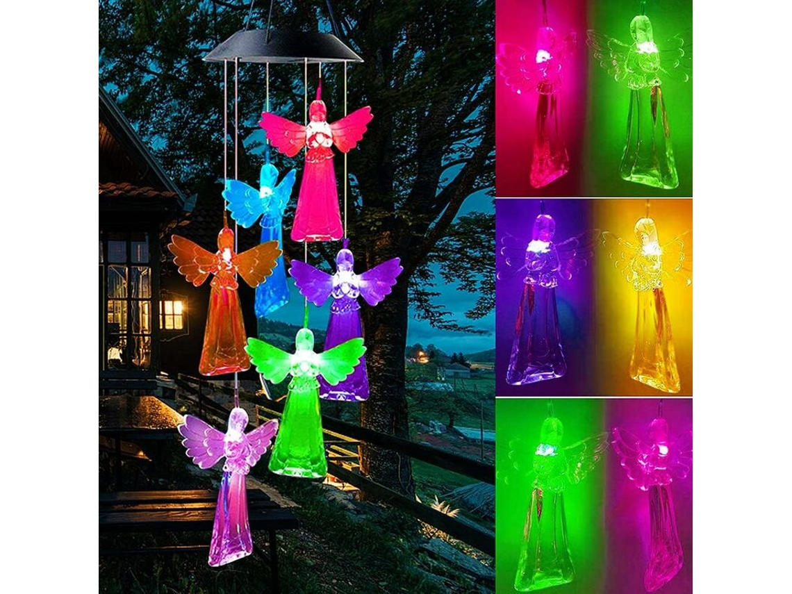 Sinos De Vento Para Áreas Externas, Sinos De Vento Led Com Energia Solar Que Mudam De Cor Para Jardim, Pátio, Quintal, Gramado Slowmoose (anjo)