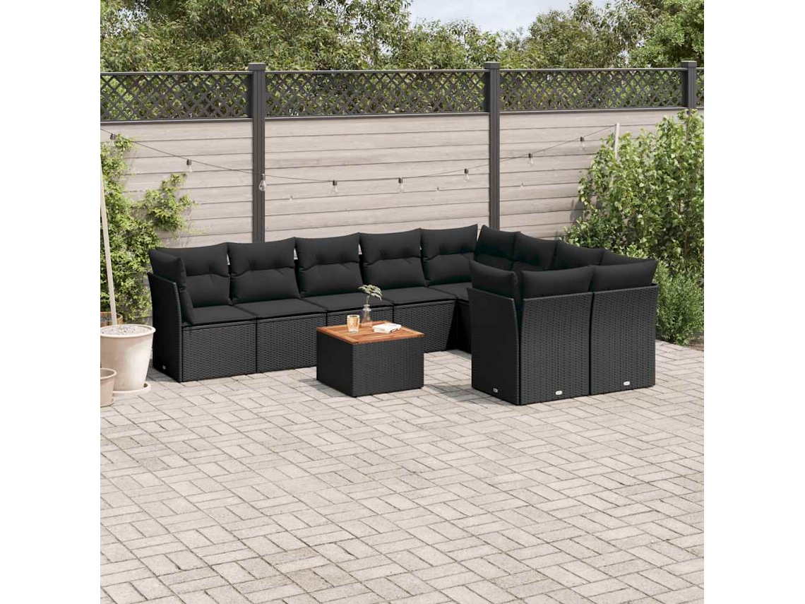 Vidaxl 10 Pcs Conjunto Sofás De Jardim C/ Almofadões Vime Pe Preto