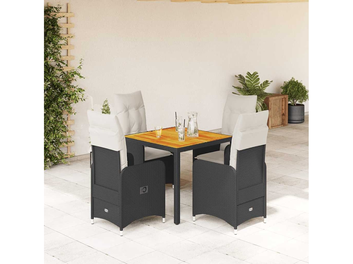 Vidaxl 5 Pcs Conjunto Bistrô De Jardim C/ Almofadões Vime Pe Preto