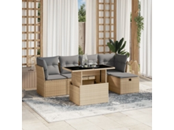 Vidaxl 6 Pcs Conjunto De Sofás P/ Jardim Com Almofadões Vime Pe Bege