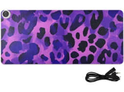 Mousepad Aquecido de Poliuretano com Estampa Leopardo Roxa e Preta, 80 X 33 Cm, Protege as Mãos a Mesa do Comp