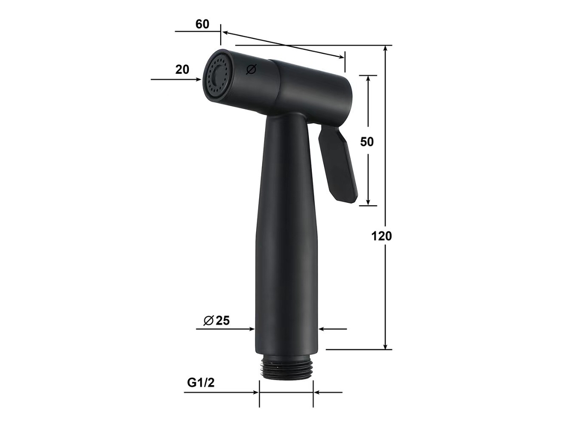 Pistola De Bidet Preta Mate, Conexão G1/2, Dimensões 120x60mm