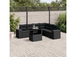 Vidaxl 7 Pcs Conjunto de Sofás P/ Jardim C/ Almofadões Vime Pe Preto