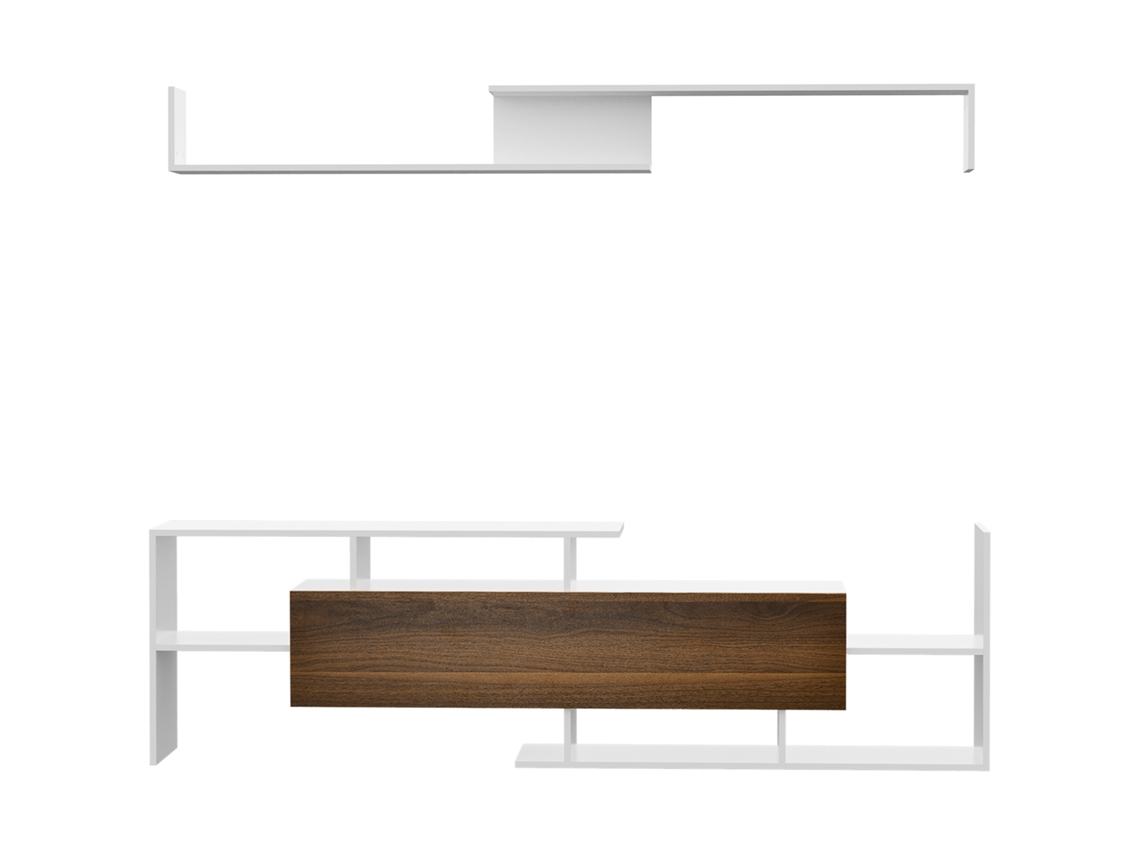 Conjunto De Móveis Com Mesa De Tv E Prateleira De Parede, Branco E Marrom