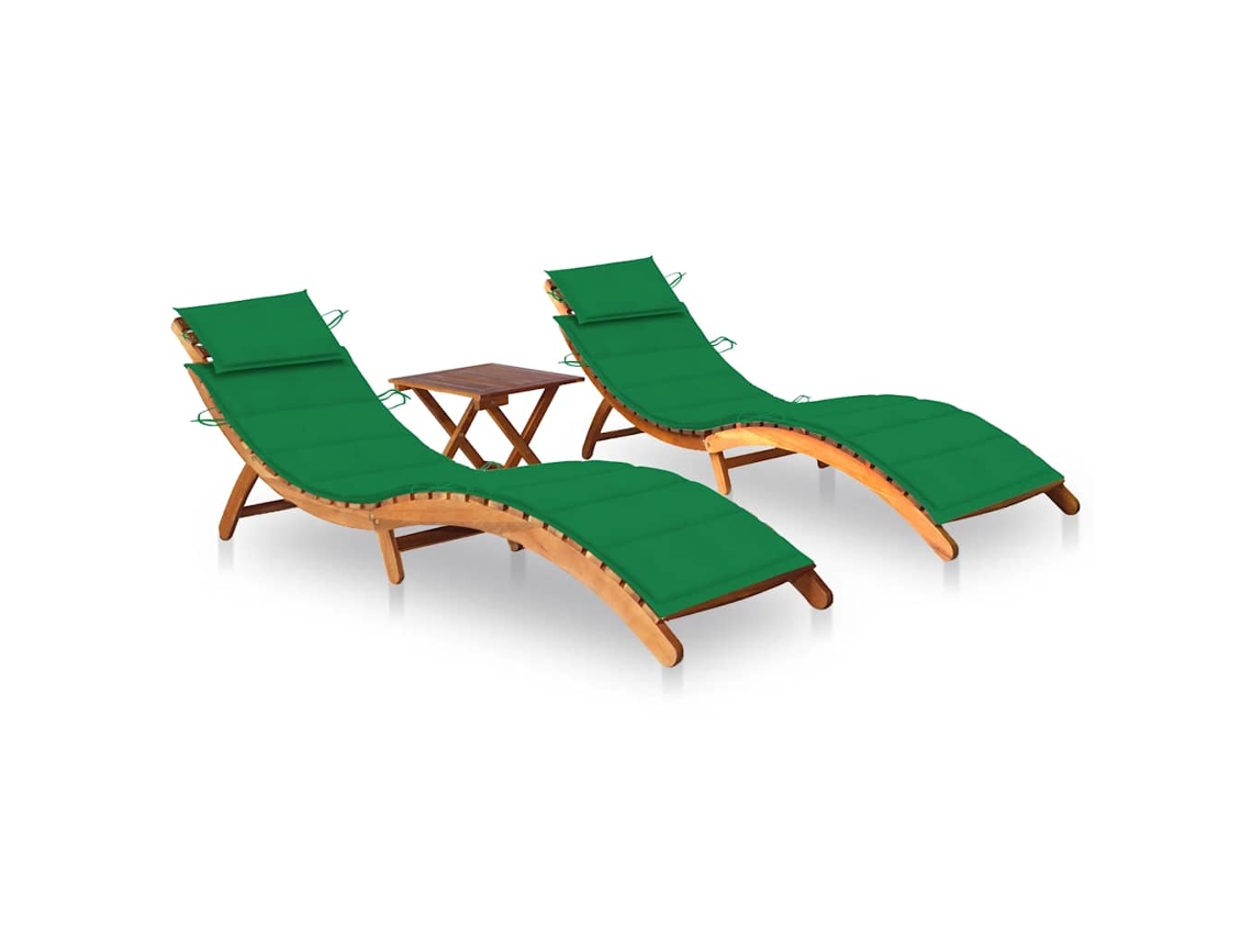 Vidaxl Espreguiçadeiras Com Mesa E Almofadões 2 Pcs Acácia Maciça
