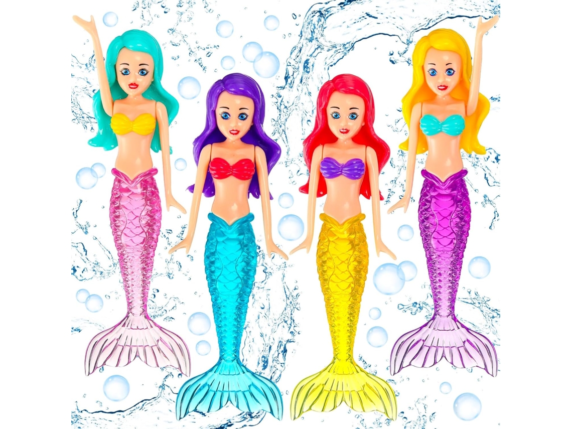 Conjunto de 4 Brinquedos de Banho de Sereia para Mergulho, Adolescentes e Adultos, Coloridos e Ideais para Piscina, para Meninos, Meninas AQUAFORGE