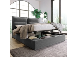 Cama Hidráulica Casal 140x200cm Armário Cabeça Ajustável Cinza