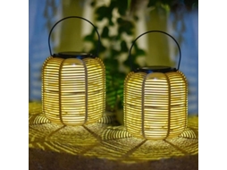 Conjunto de 4 luminárias solares em rattan, suspensas, à prova d'água para jardim e pátio AQUAFORGE