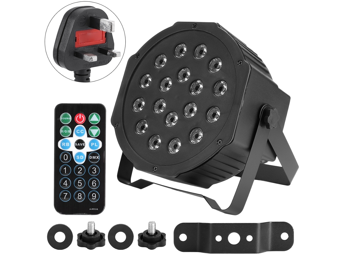 Luz de Palco Led Rgb 18w 4pcs com Controle Remoto 220v Plug Uk