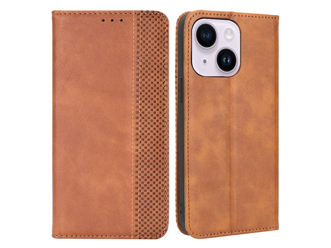 Capa Para Iphone 15 Pele Sintética Anti-choque Castanho