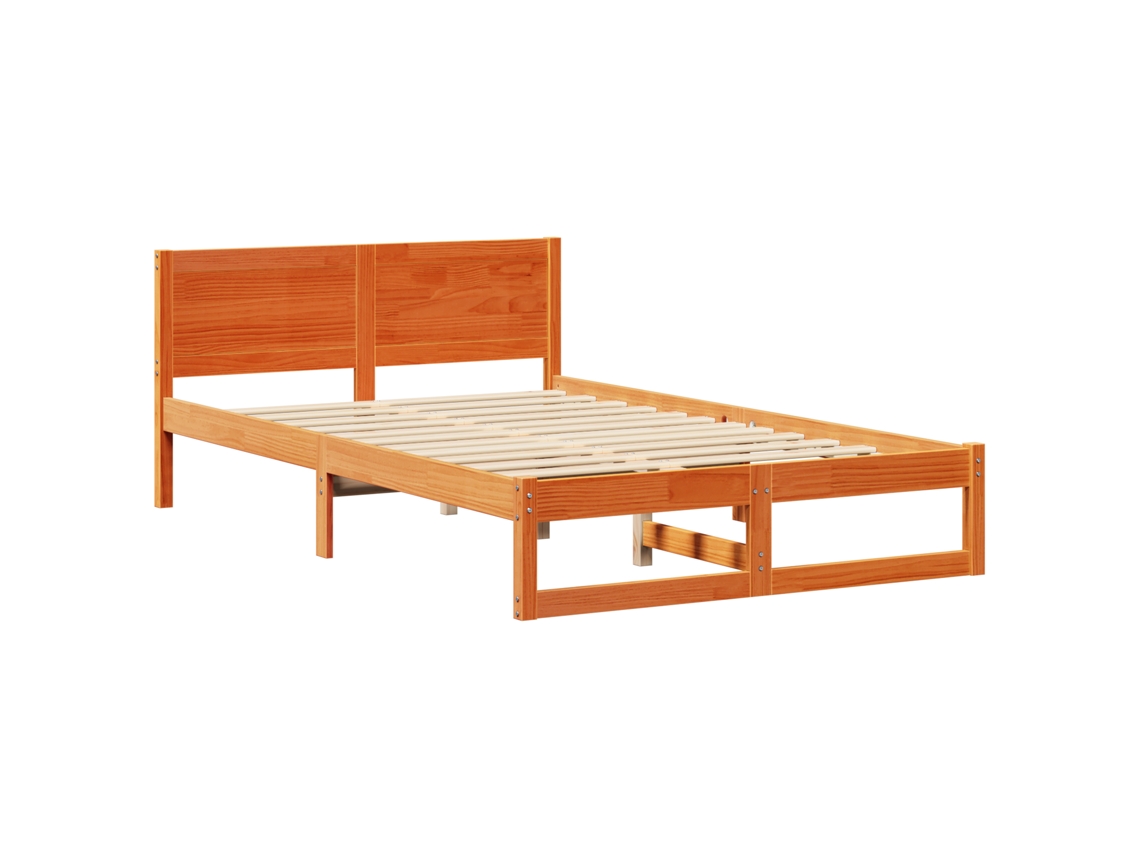 Conjunto 1 Estrutura De Cama Moderna Vidaxl Castanho Madeira De Pinho Maciça (135 X 190 Cm)