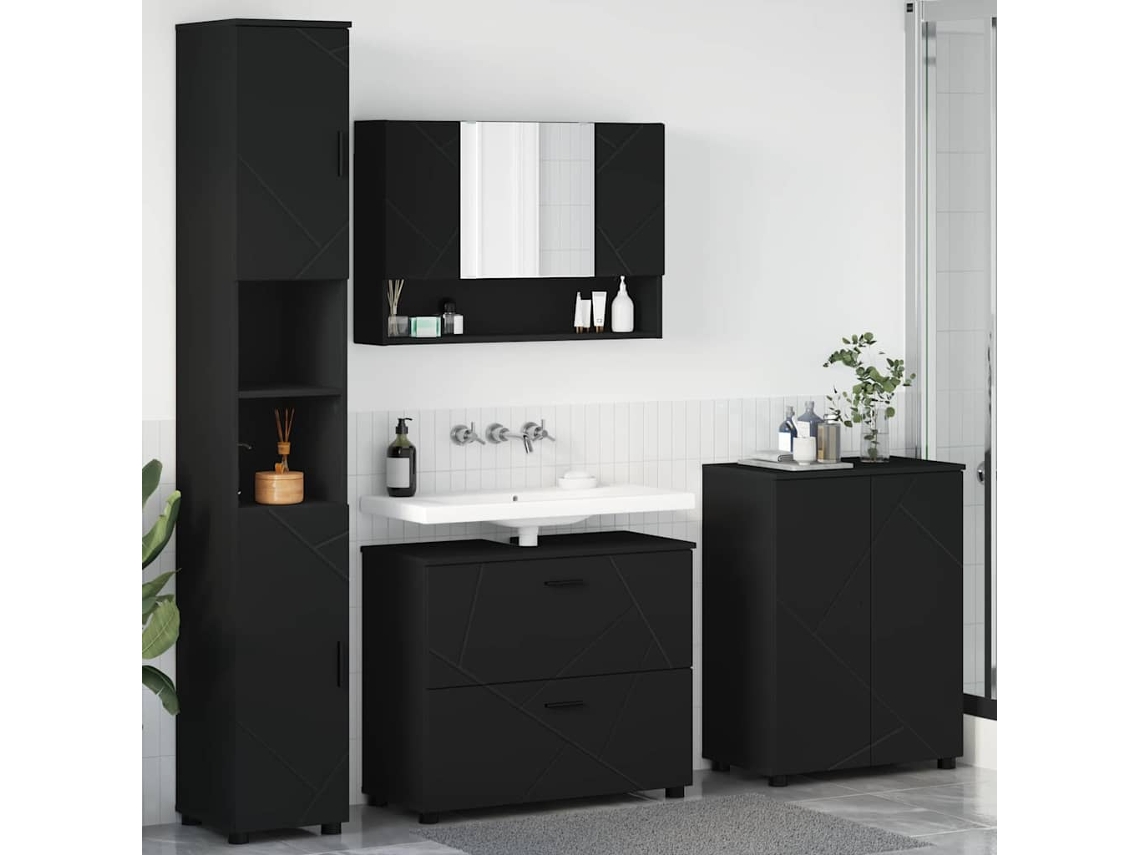 Vidaxl Conjunto De Móveis Para Banheiro 4 Unid. Preto 35 X 30 X 192 Cm