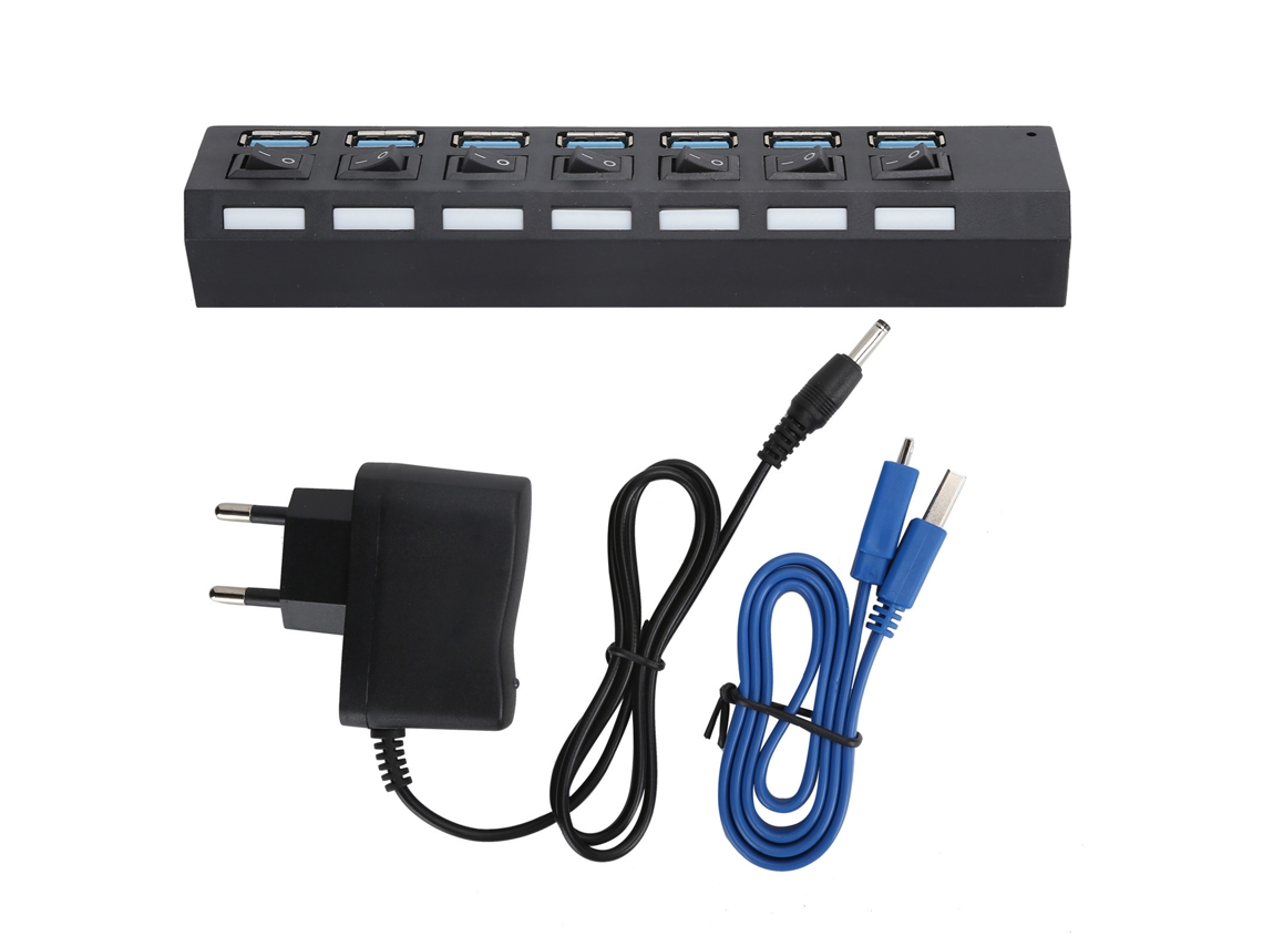 Concentrador Usb 3.0 7 Portas Splitter com Interruptores Independentes e Adaptador de Energia | S/MARCA
