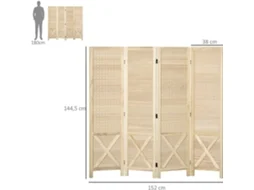 Biombo de 4 Painéis Madeira Paulownia Cor Cor de Madeira Natural 152x1,7x144,5 cm Homcom