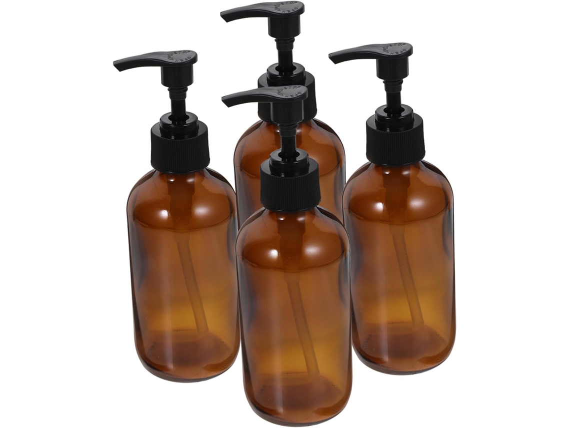 De 4 Frascos De Vidro Colorido Com Bomba Dosadora, Frascos Vazios E Recarregáveis Para Loção, Gel, Xampu E Outros Produtos.
