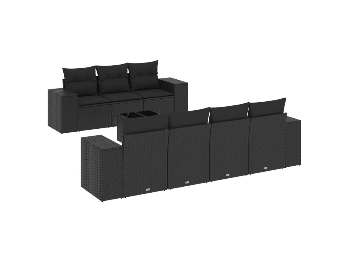 Conjunto de 8 Sofás de Jardim com Almofadões Vime Pe Preto MAISON EXCLUSIVE (8 pcs)