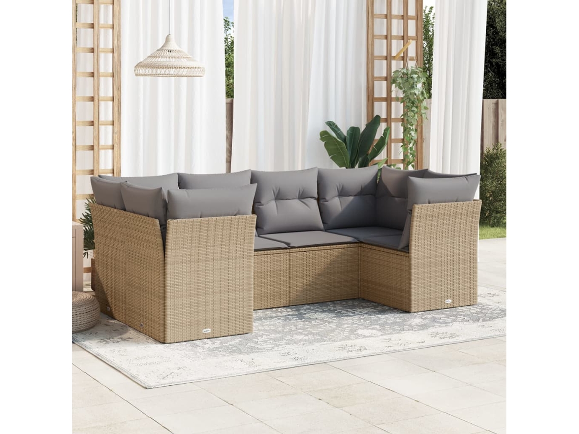 Vidaxl 6 Pcs Conjunto De Sofás P/ Jardim Com Almofadões Vime Pe Bege