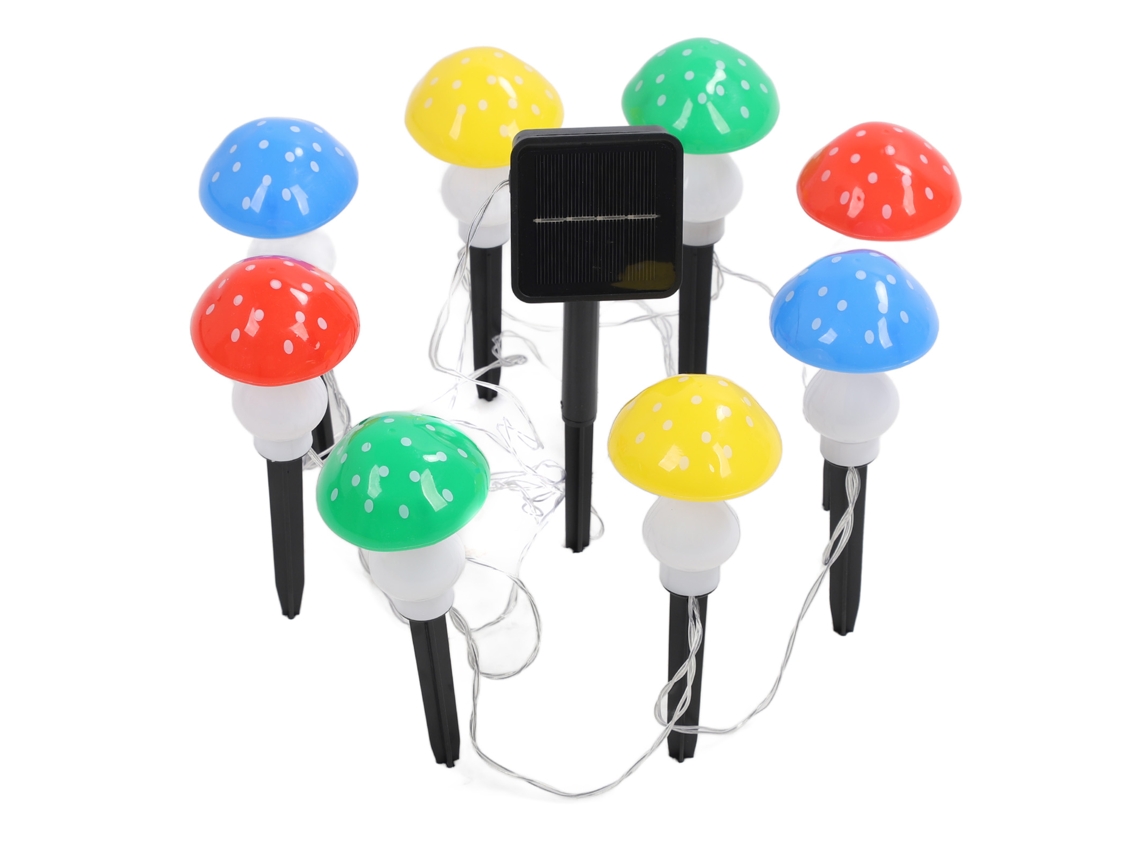 Fita de Luz Solar Cogumelo 8 Led Colorida À Prova de Água para Jardim e Gramado